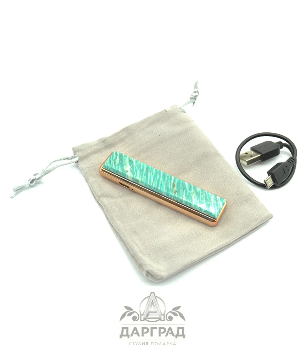 USB Зажигалка с нат. камнем «Амазонит» - №3