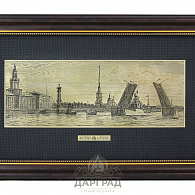Офорт на латуни «Дворцовый мост» панорама 21*40